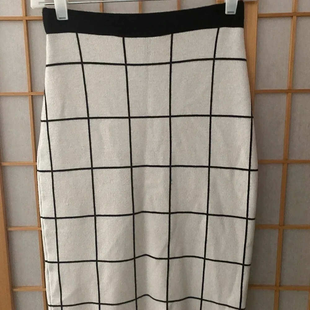 Susina Black White Windowpane Plaid Pencil Straight Skirt Women's Large Checker